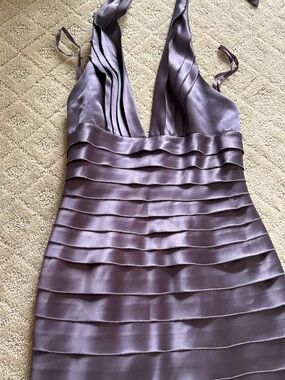 BCBGMaxAzria Lavender Satin Tiered Halter Dress